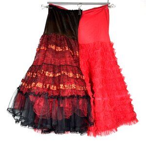 Vintage~Moulin Rouge Crinoline Square Dance~2 Red/Black Rockabilly Petticoats